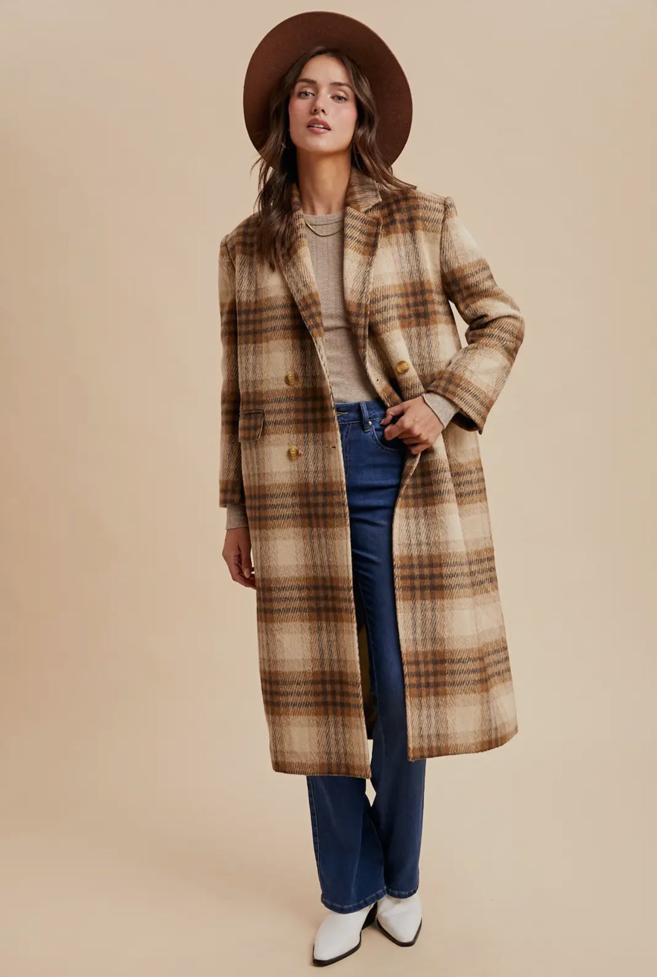 Fawn Plaid Longline Duster Coat