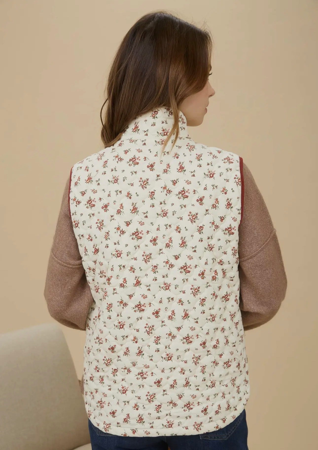 Floral Quilted Zip-Up Puffer Vest