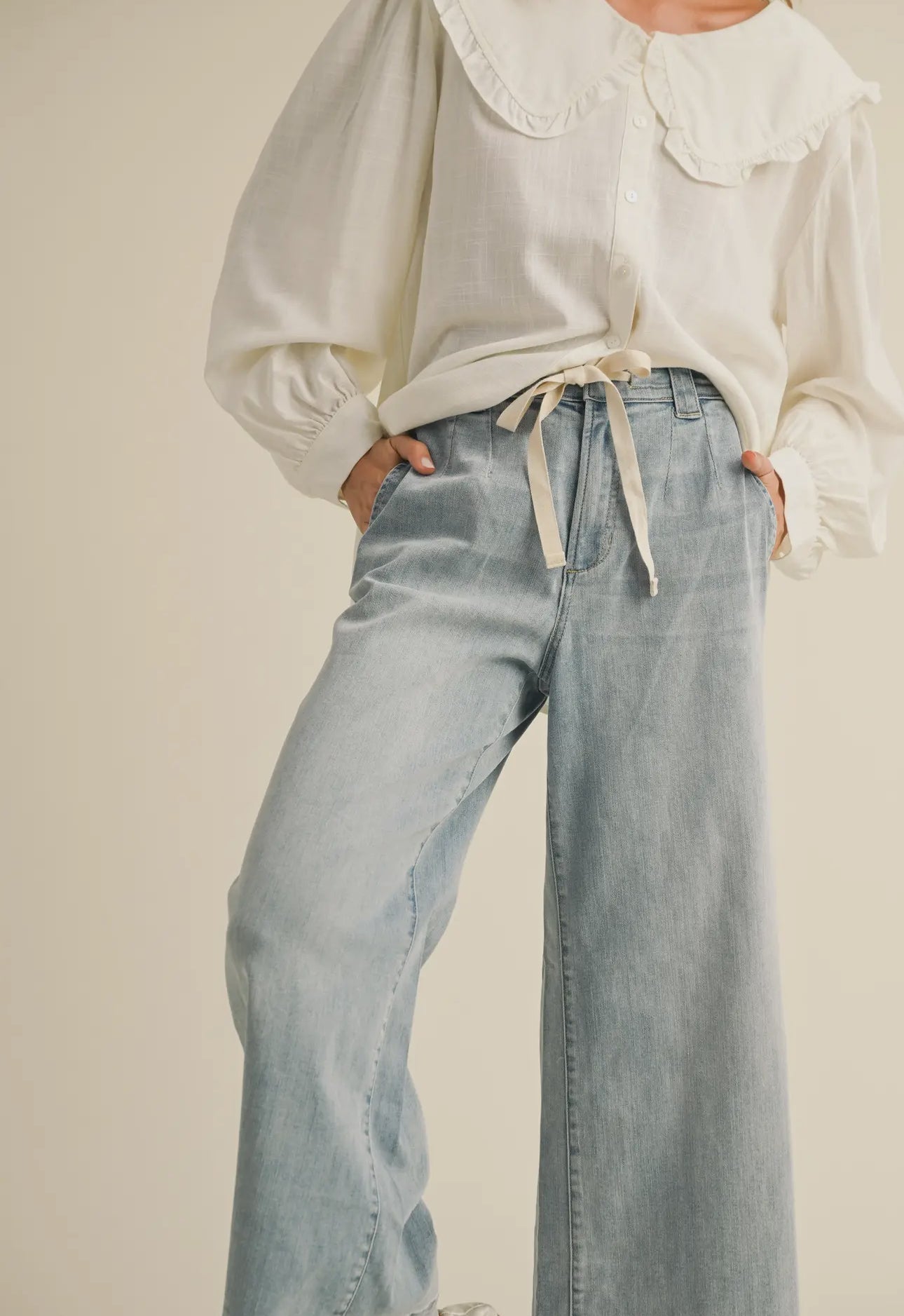Walker | Washed Denim with Tie Front