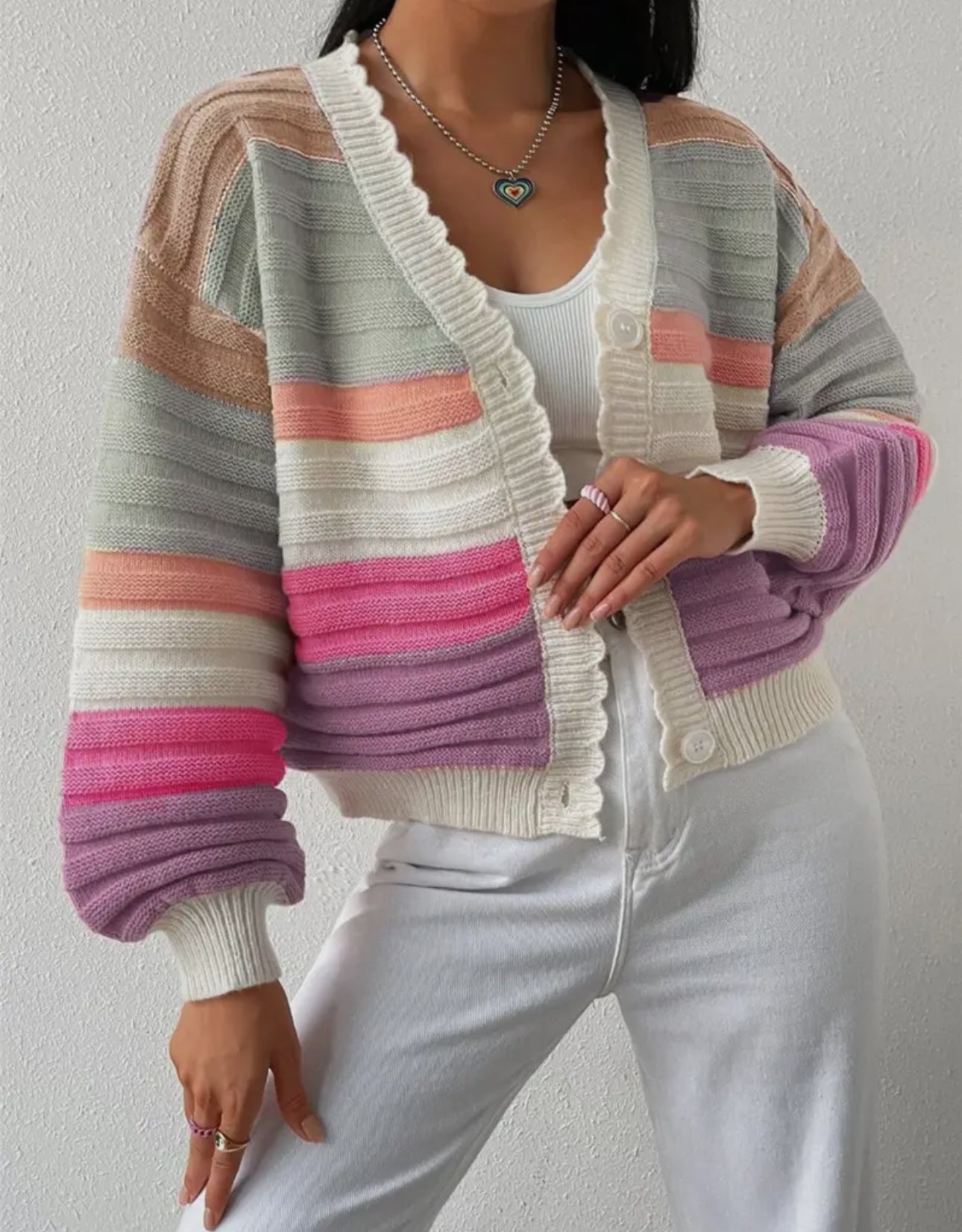 Dorothy Rainbow Striped Balloon Sleeve Cardigan