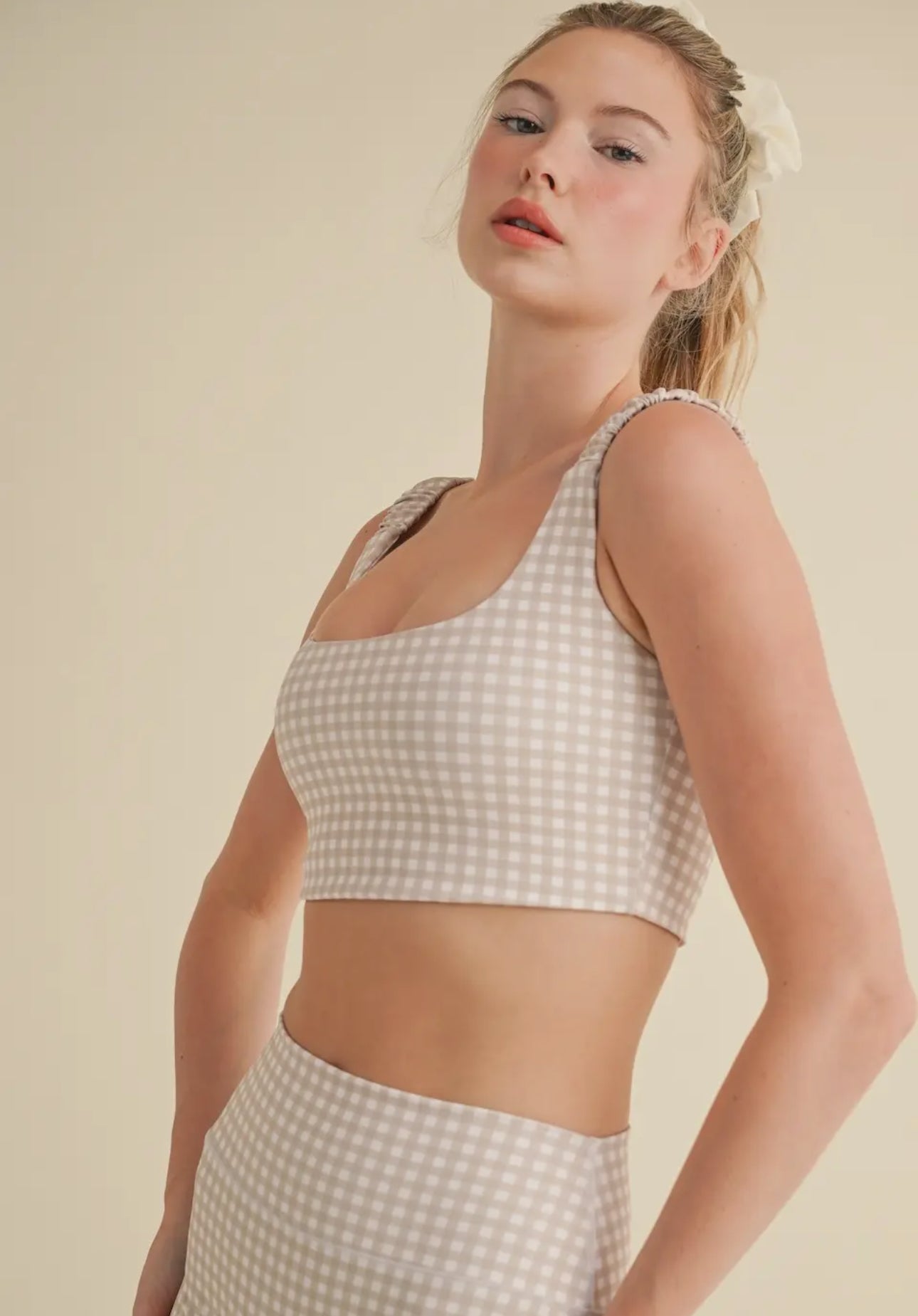 Goldie Gingham Print Ruched Bra Top