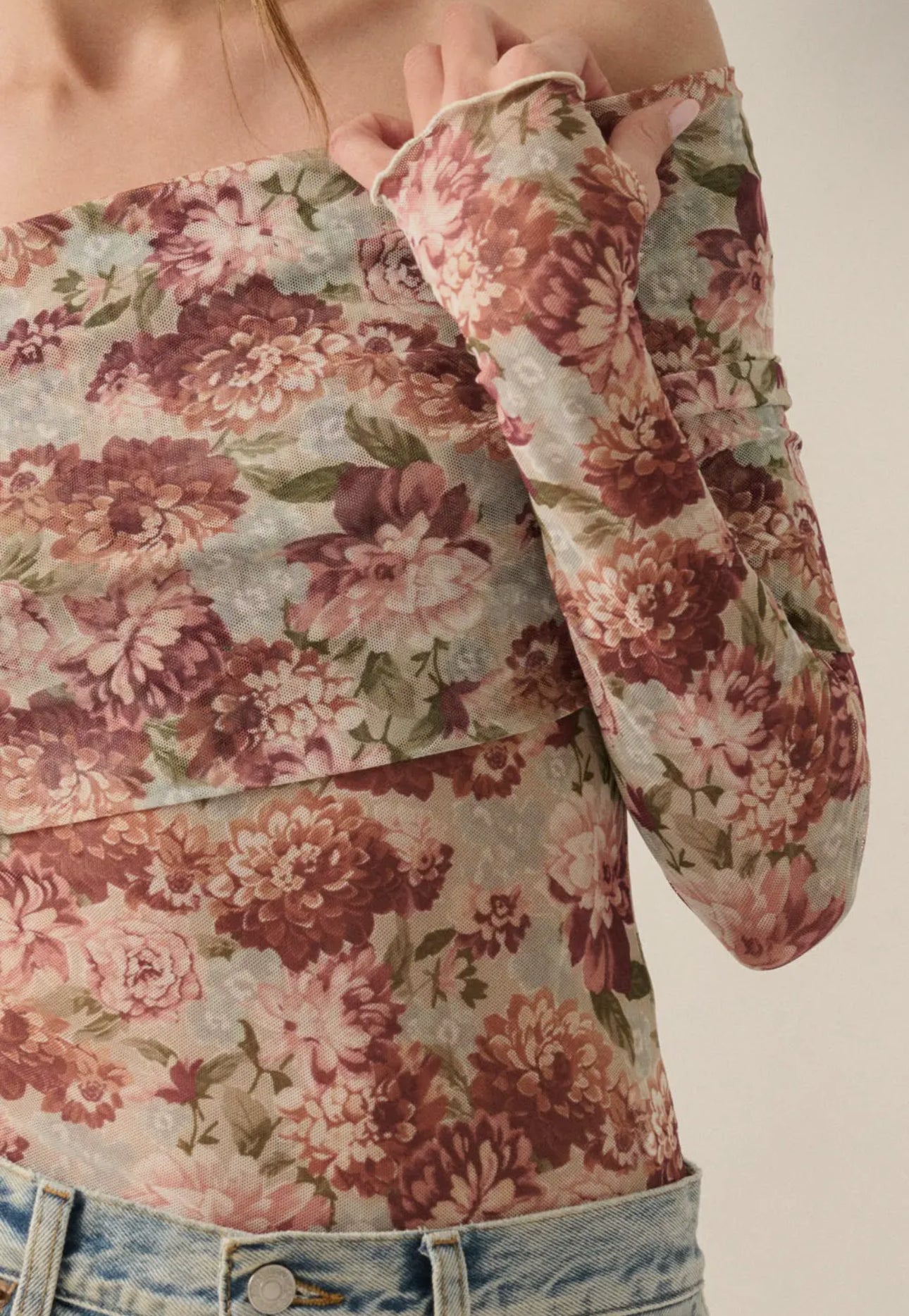 Floral Mesh Off-Shoulder Knit Body Suit