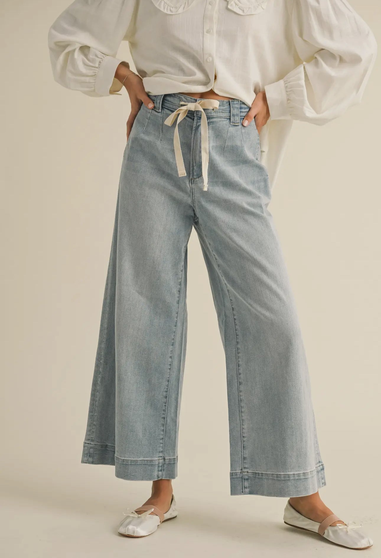 Walker | Washed Denim with Tie Front