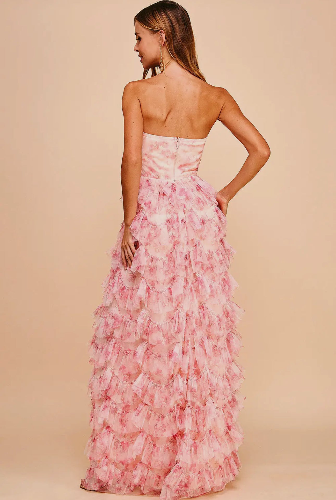 Daisy Strapless Ruffle Layered Maxi Dress