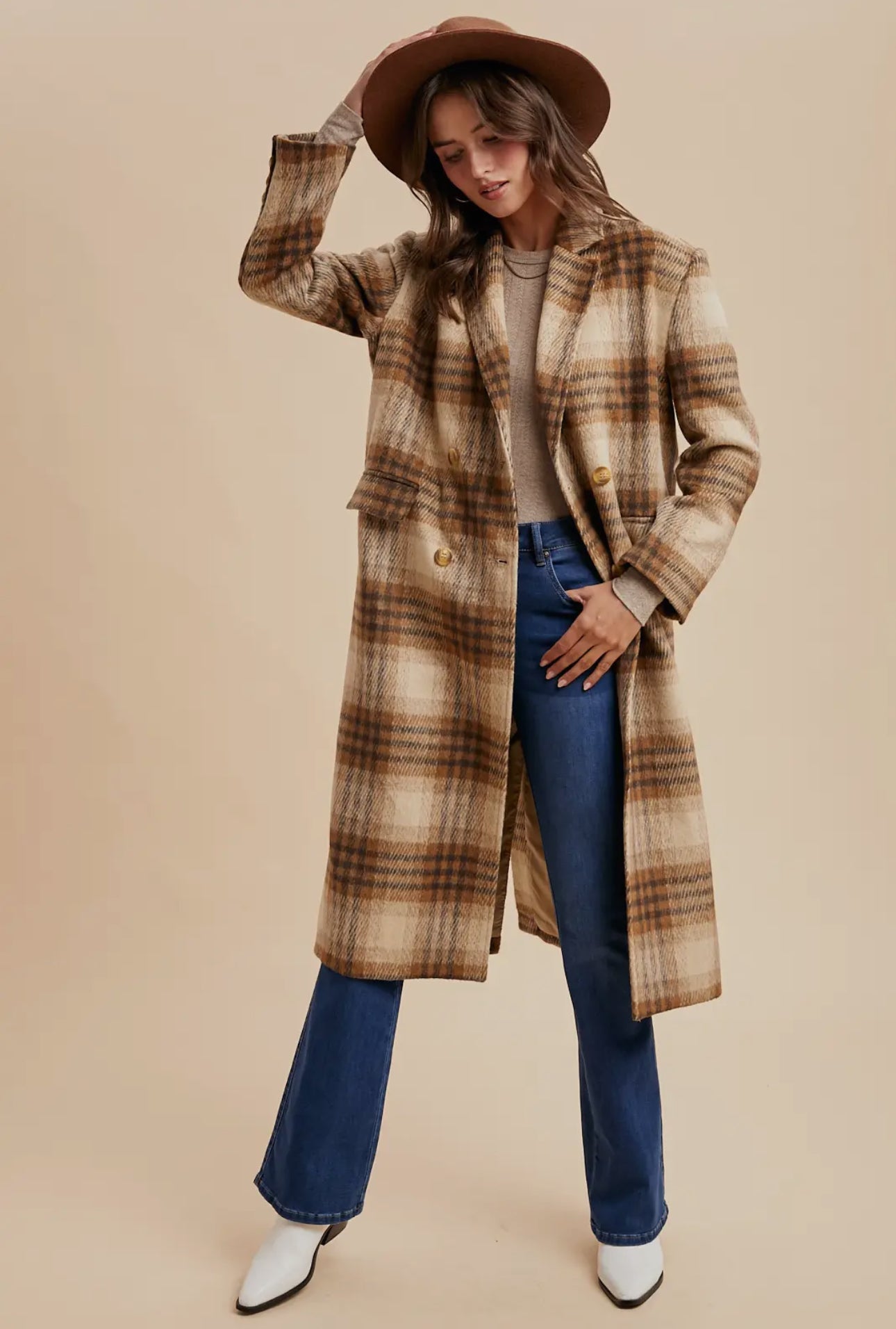 Fawn Plaid Longline Duster Coat