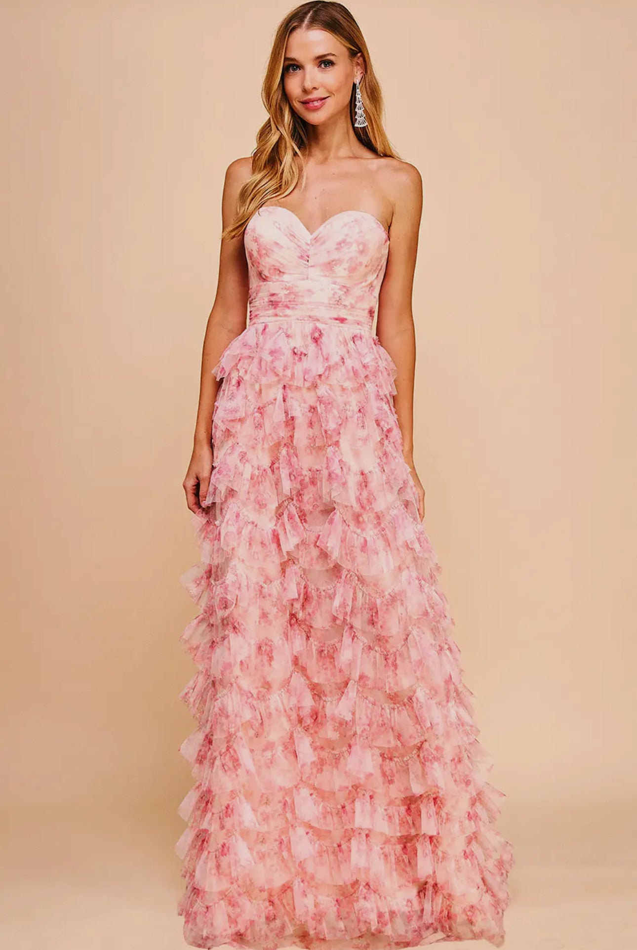 Daisy Strapless Ruffle Layered Maxi Dress