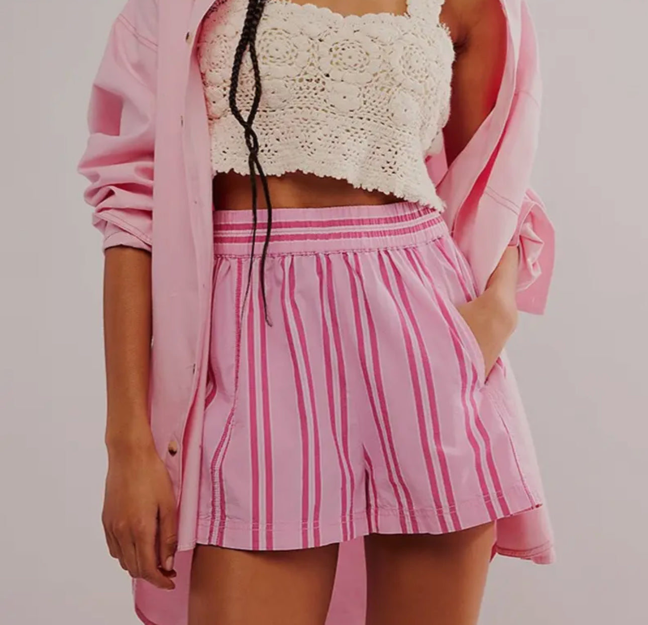 Barbie Striped Casual Elastic Pocket Beach Shorts