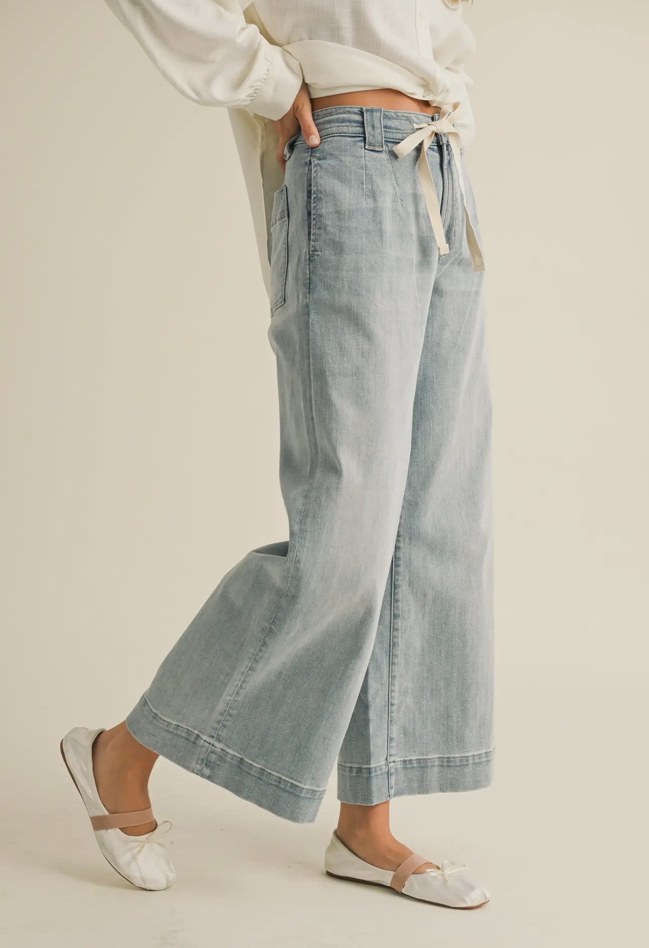 Walker | Washed Denim with Tie Front