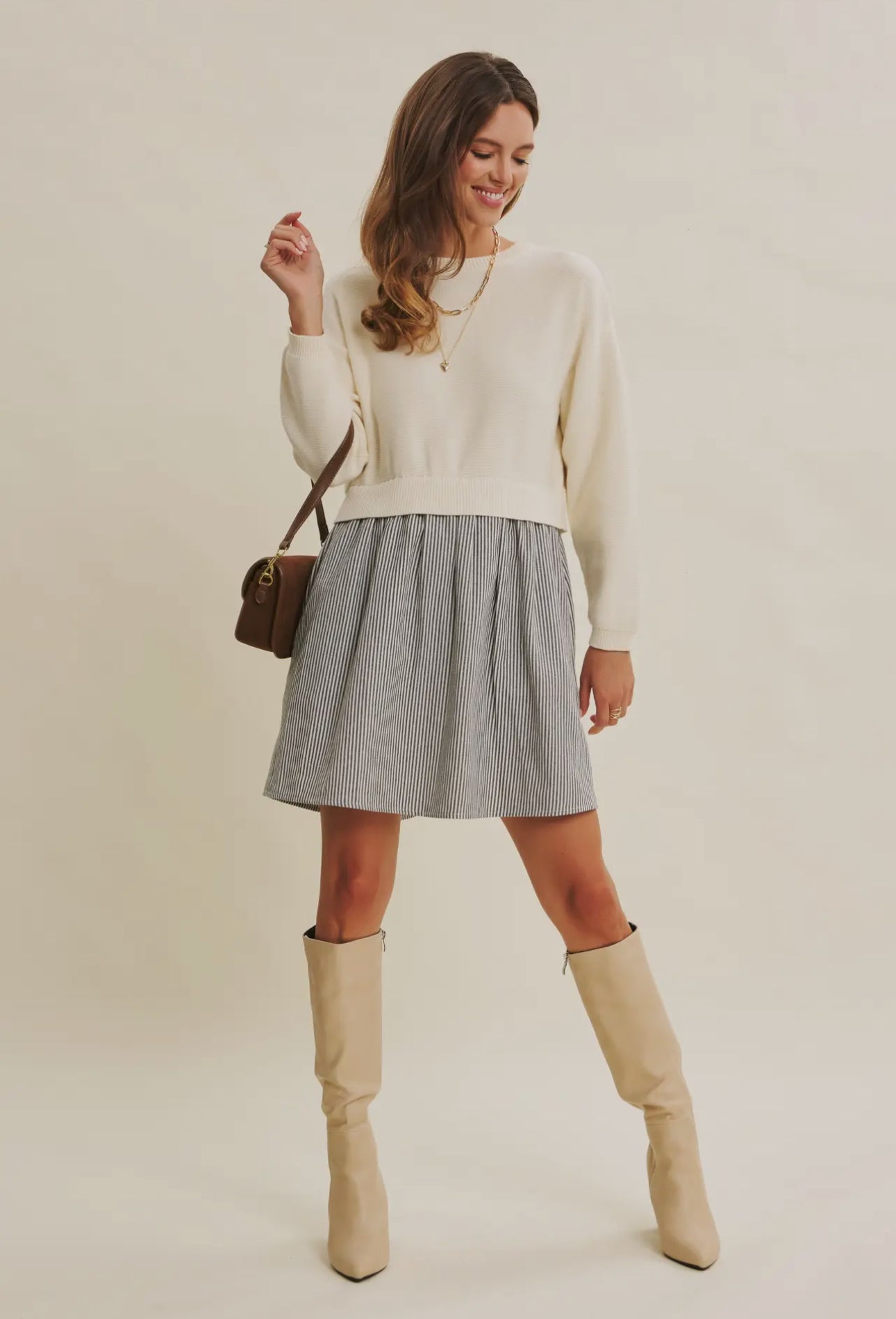 twofer sweater dress Easy Coffee Date Back Ribbon Twofer Mini Sweater Dress – Clover Lane Co