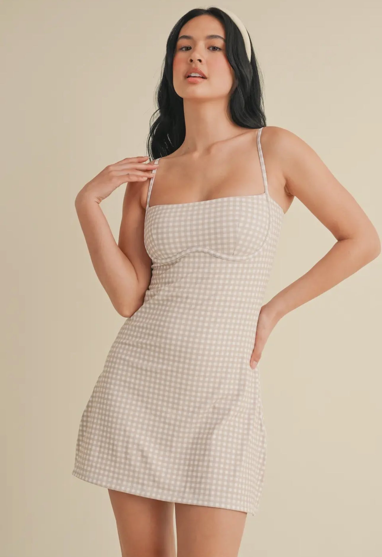 Goldie Gingham Print Sweetheart Dress