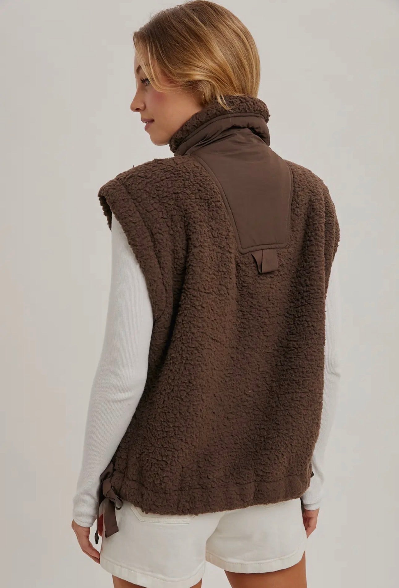 Button Down Mock Neck Sherpa Vest
