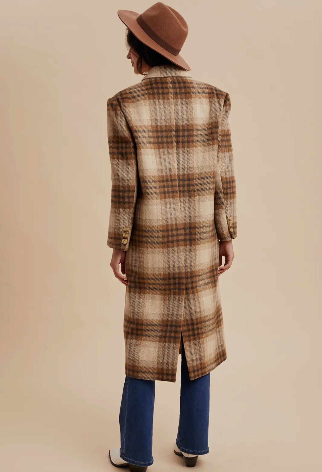 Fawn Plaid Longline Duster Coat