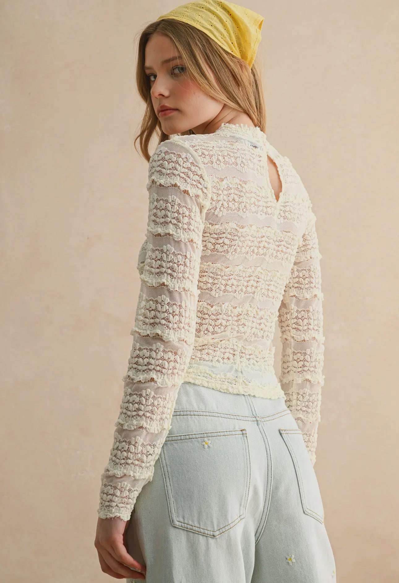 Fae | Lace Textured Long Sleeve Blouse