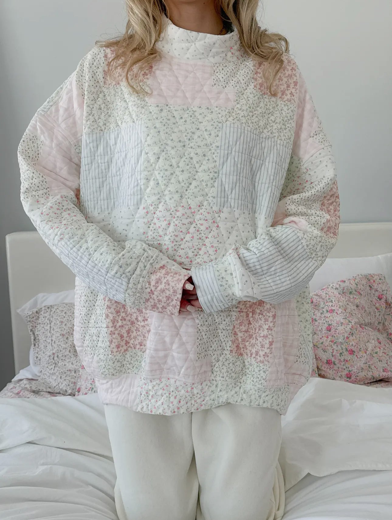 Nala Quilted Pastel Mockneck Sweatshirt
