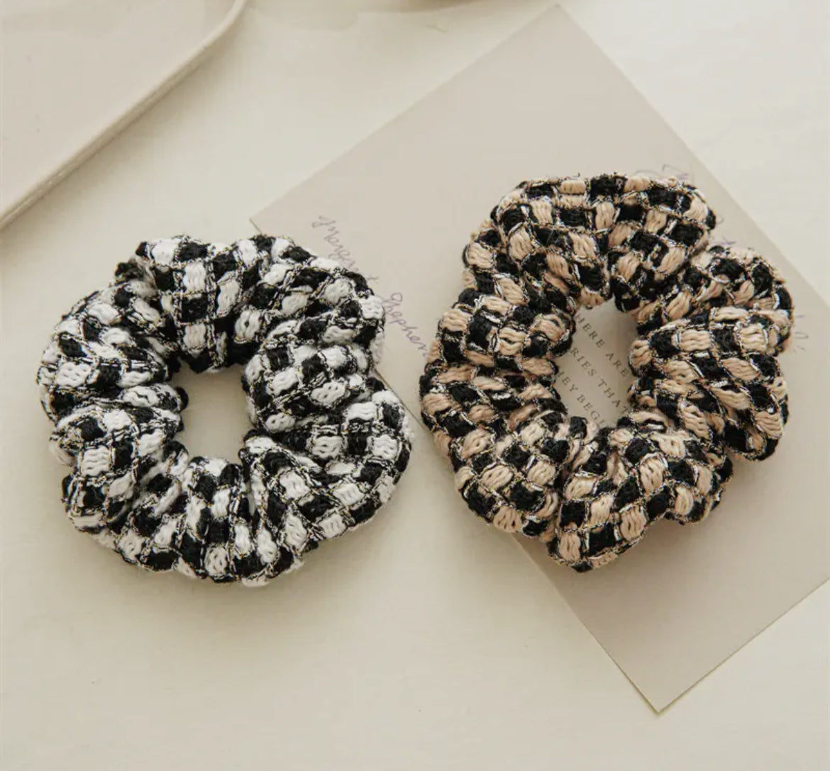 Checkered Tweed Knit Scrunchies