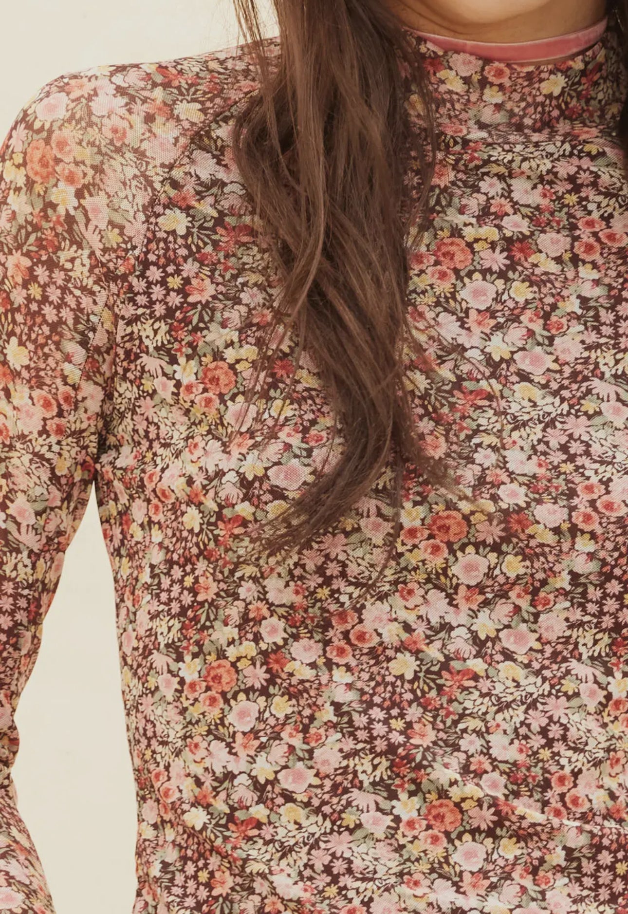 Floral Print Mesh Cropped Mock
