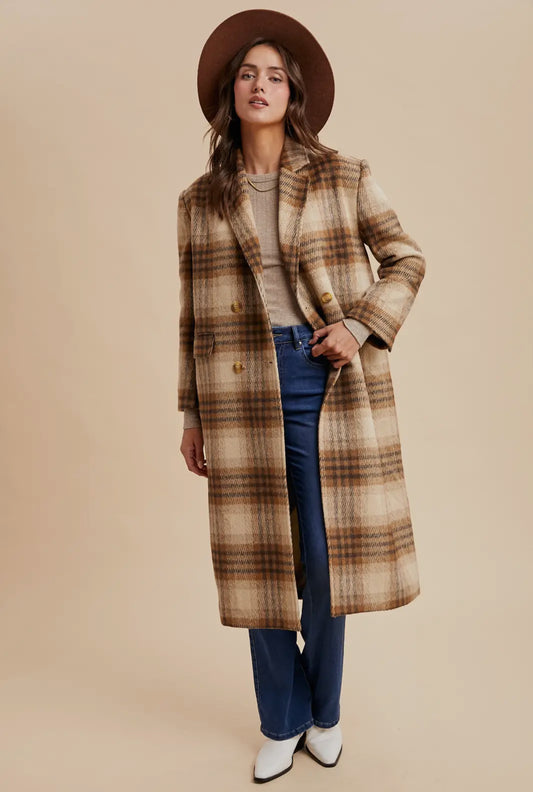 Fawn Plaid Longline Duster Coat