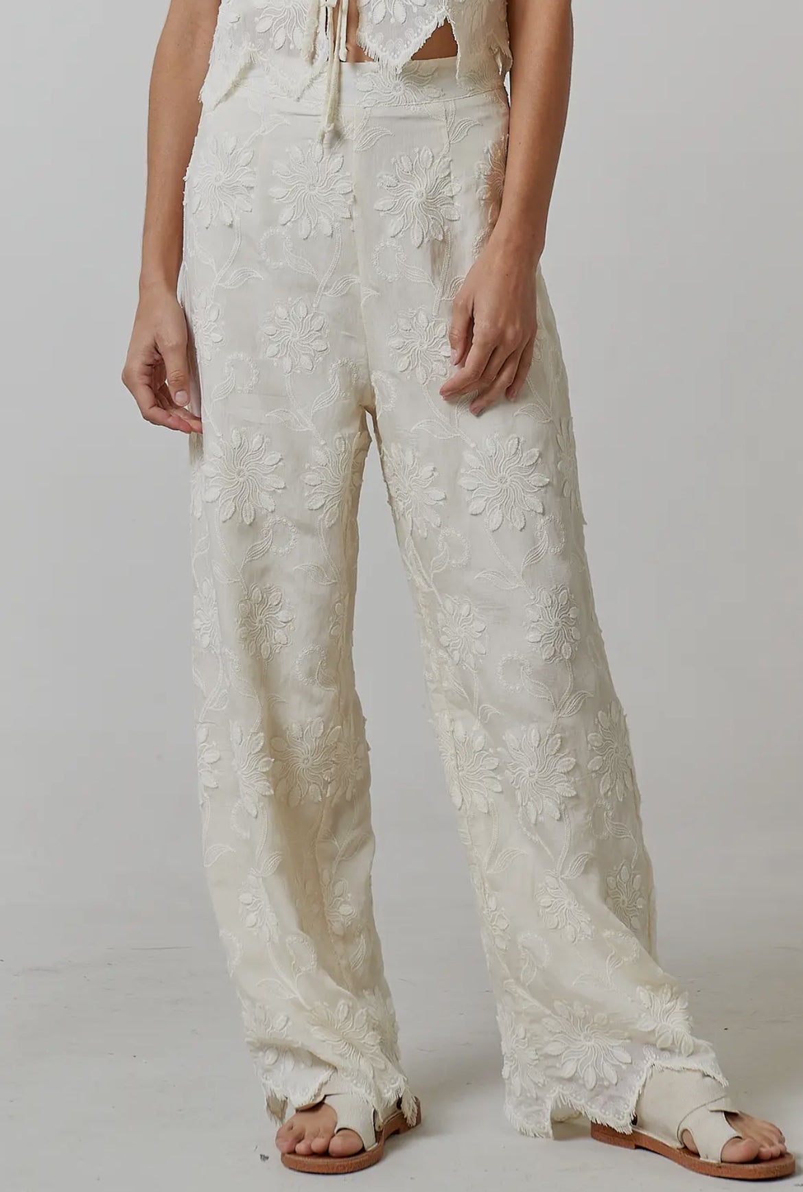 Sofia | Floral Embroidery Wide Leg Trouser Pants