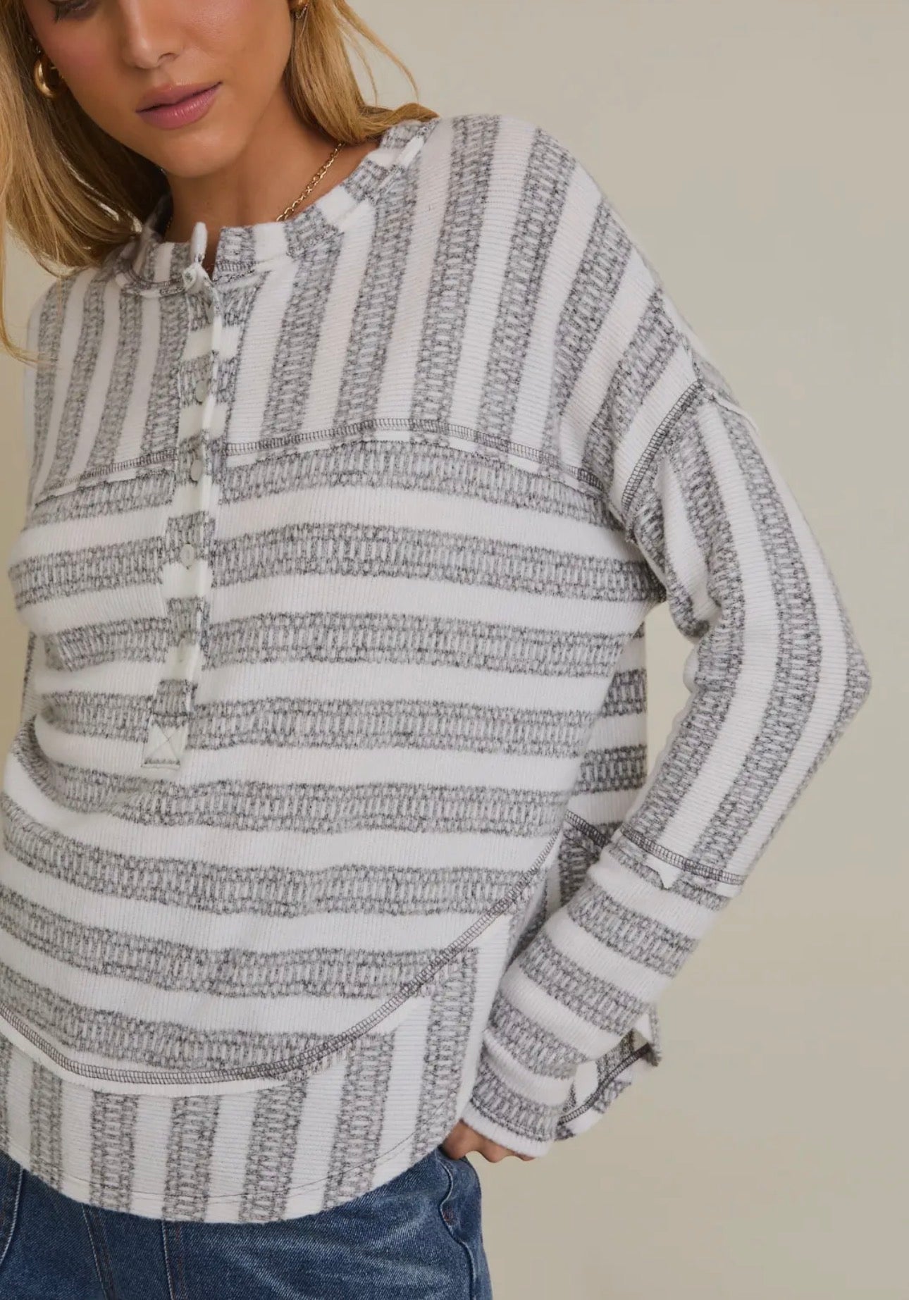 Long Sleeve Button Down Raw Edge
Stripe Top