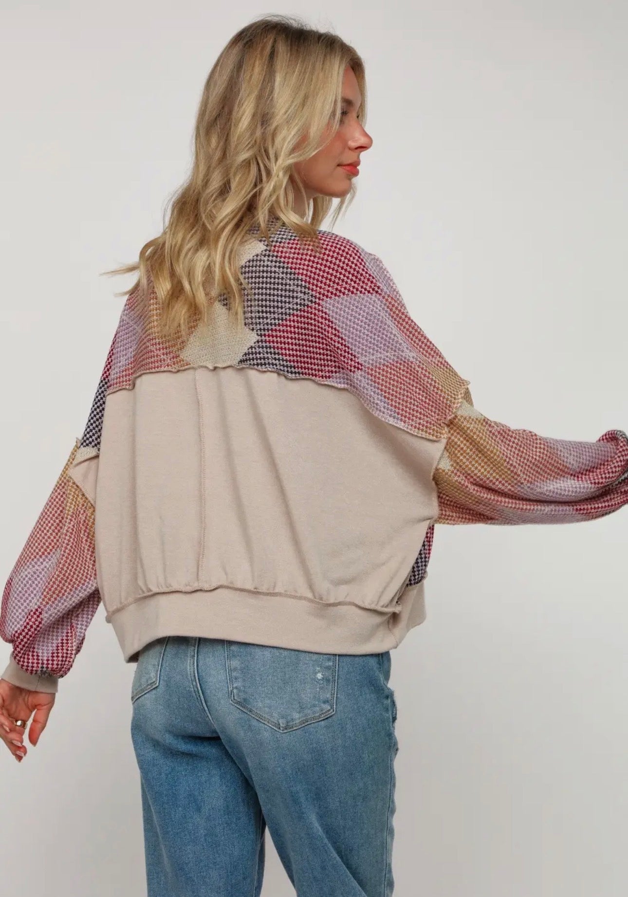 Argyle Print Oversized Long Sleeve
Top