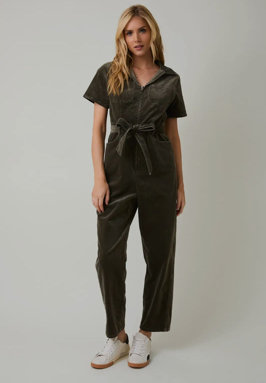 Fern Half Sleeve Zip Up Utility Jumpsuit