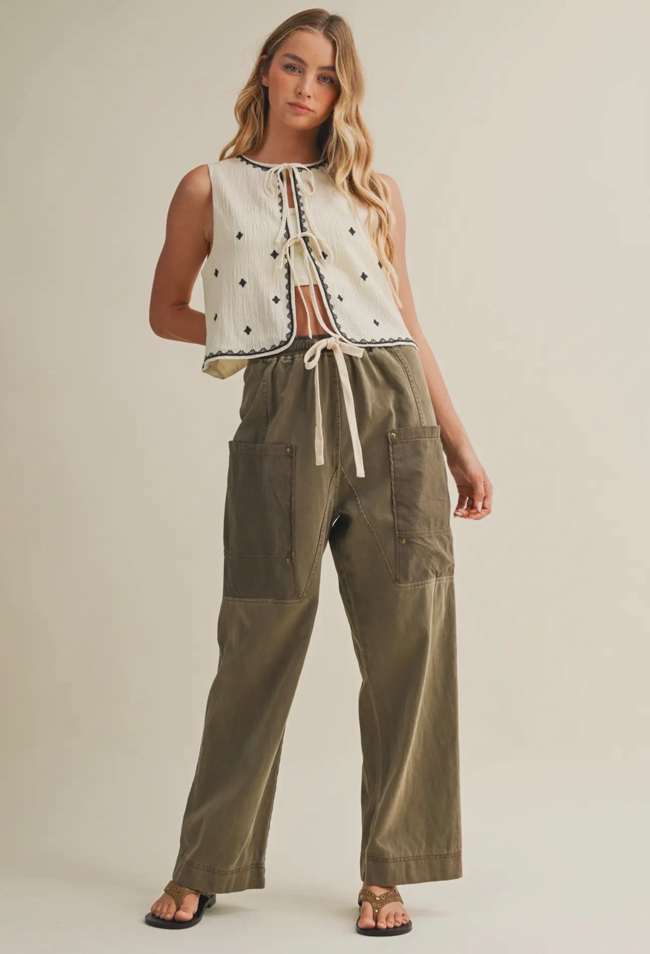 Reece Burnt Moss Side Pocket Wide Pants