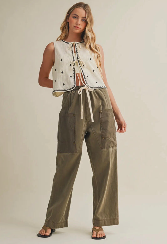 Reece Burnt Moss Side Pocket Wide Pants