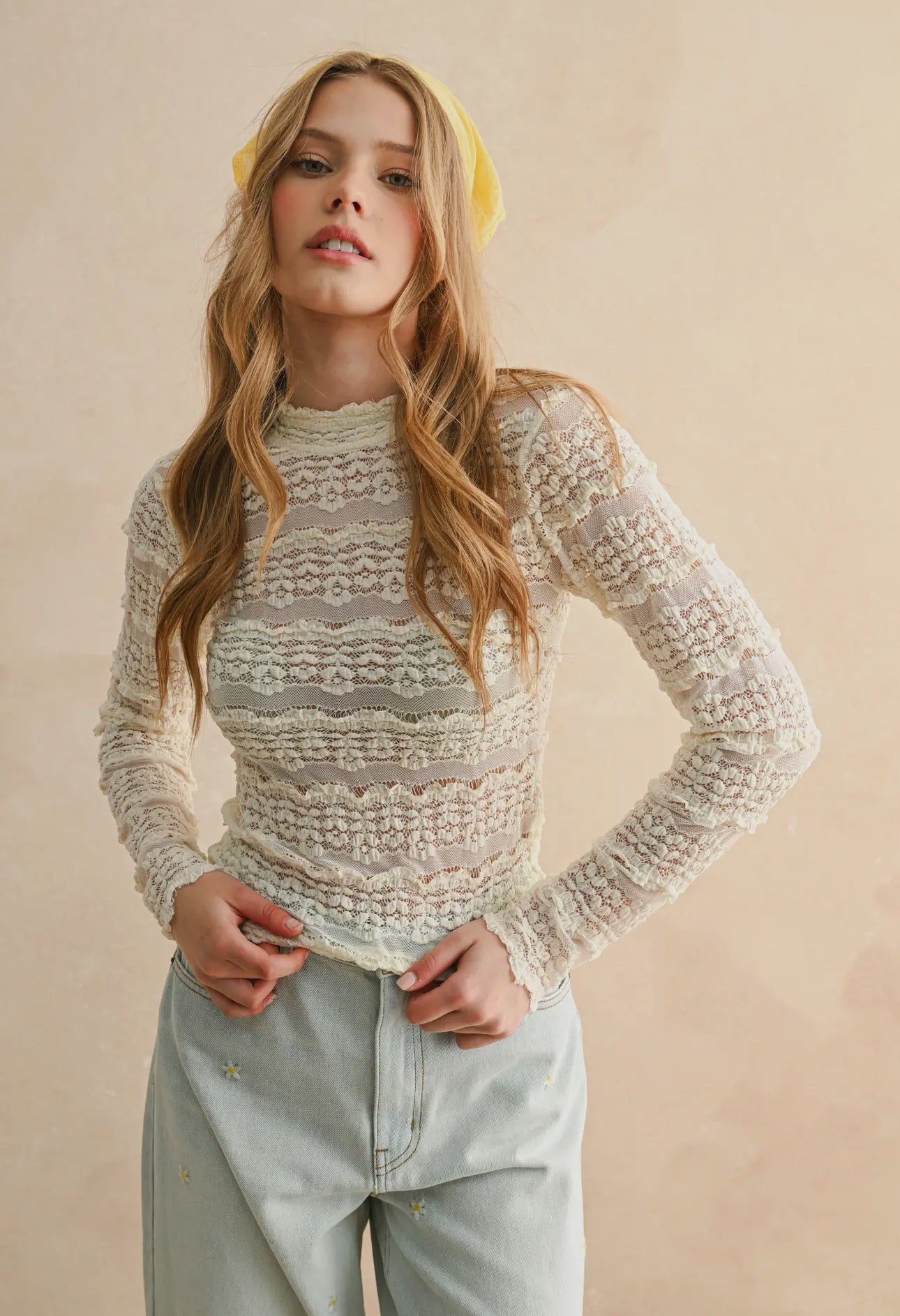 Fae | Lace Textured Long Sleeve Blouse