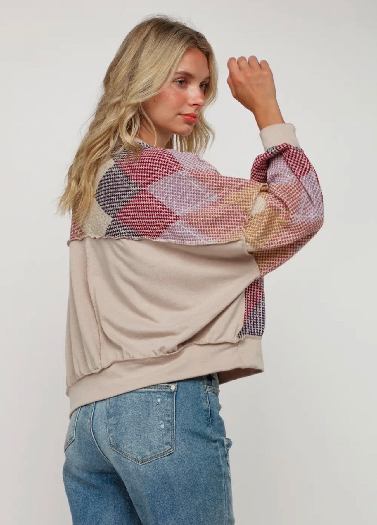 Argyle Print Oversized Long Sleeve
Top