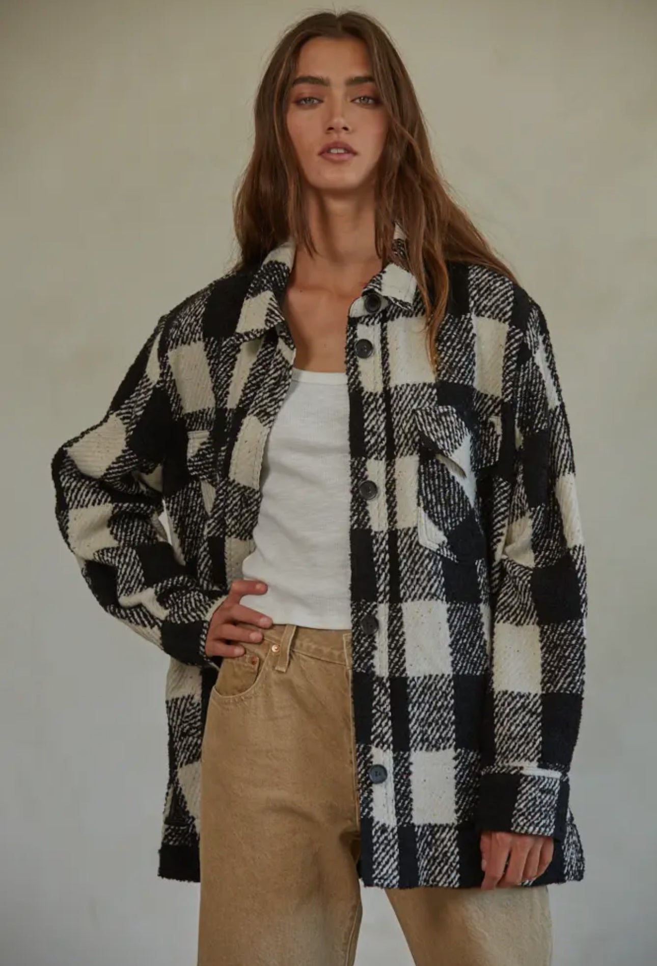 Woven Wool Polyester Button Down Shacket