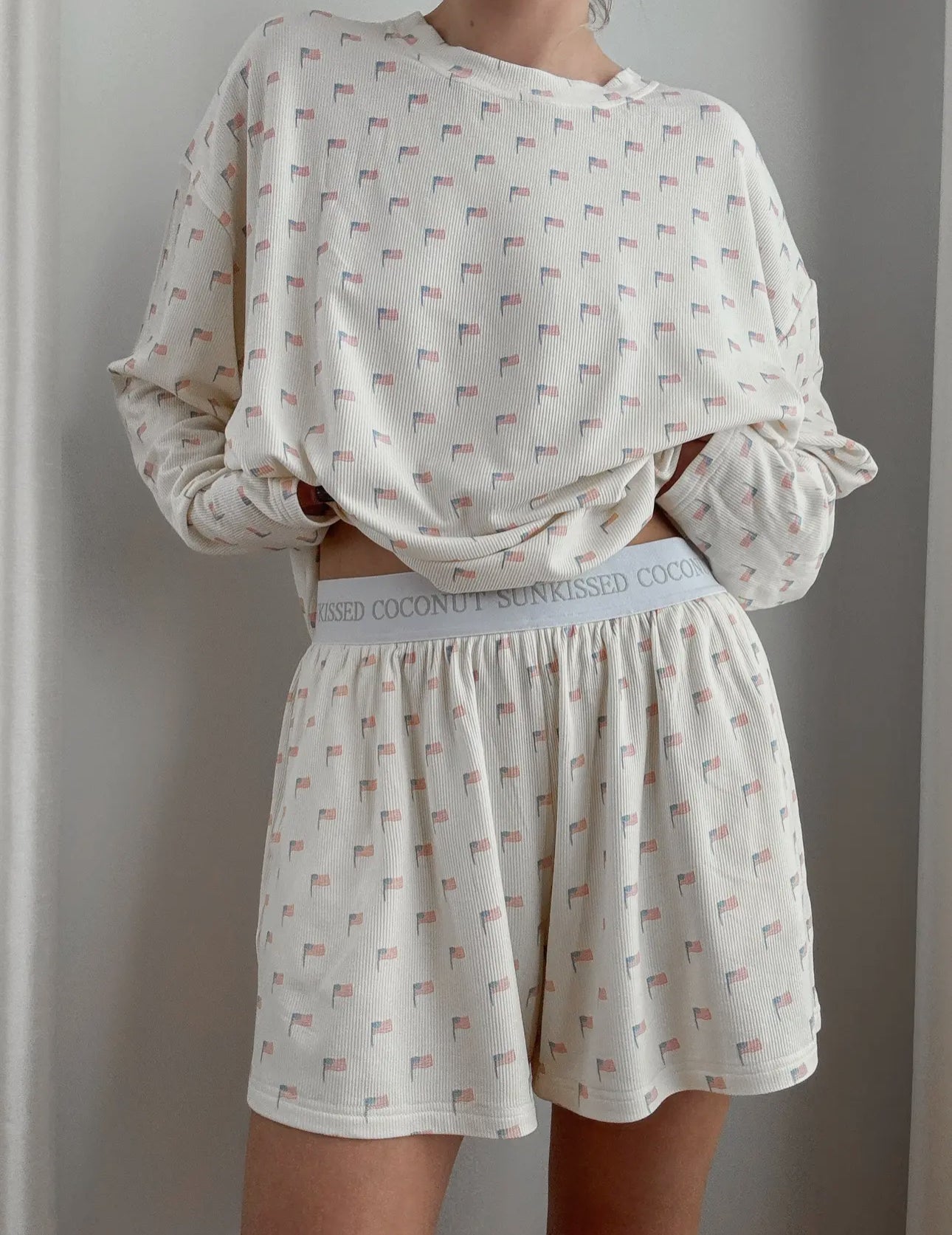 White American Flag Pajama Pattern Top | Cozy White