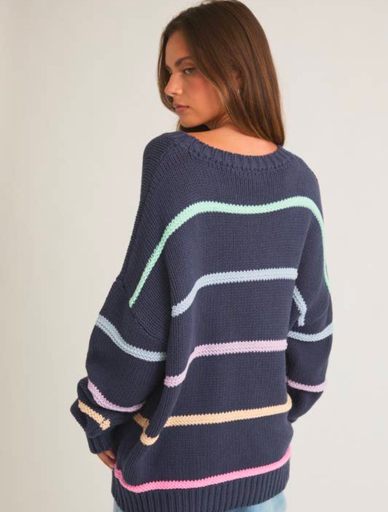 Meredith Long Sleeve Round Neck 3d
Striped Sweater