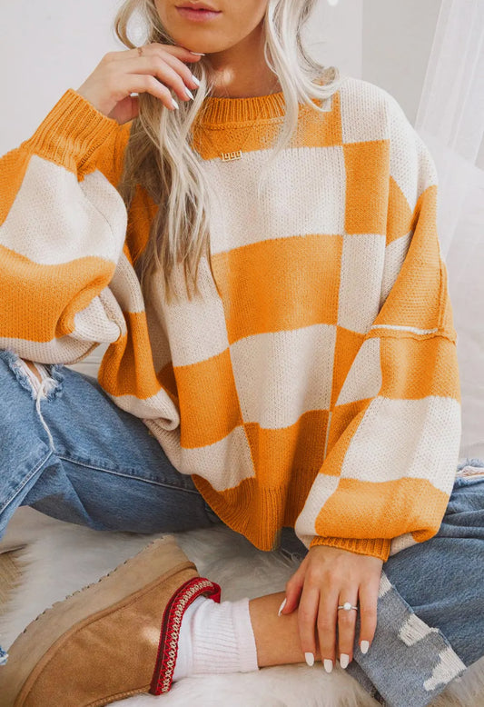 Checker Exposed Seam
Crewneck Sweater