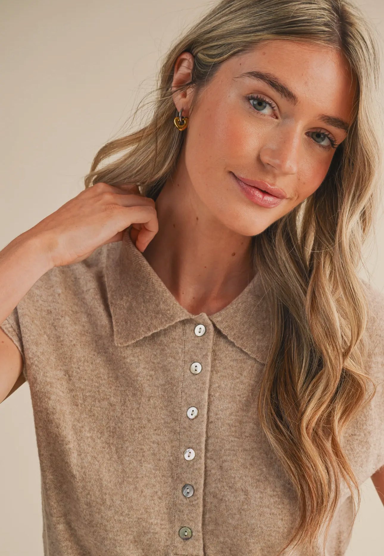 Cap Sleeve Collared Sweater
