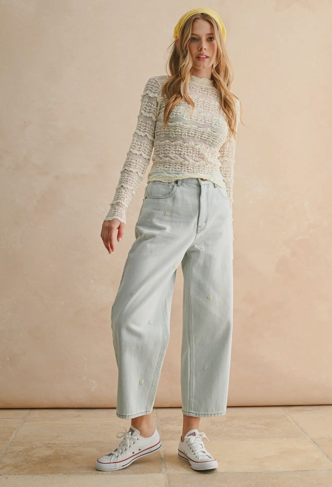 Fae | Lace Textured Long Sleeve Blouse
