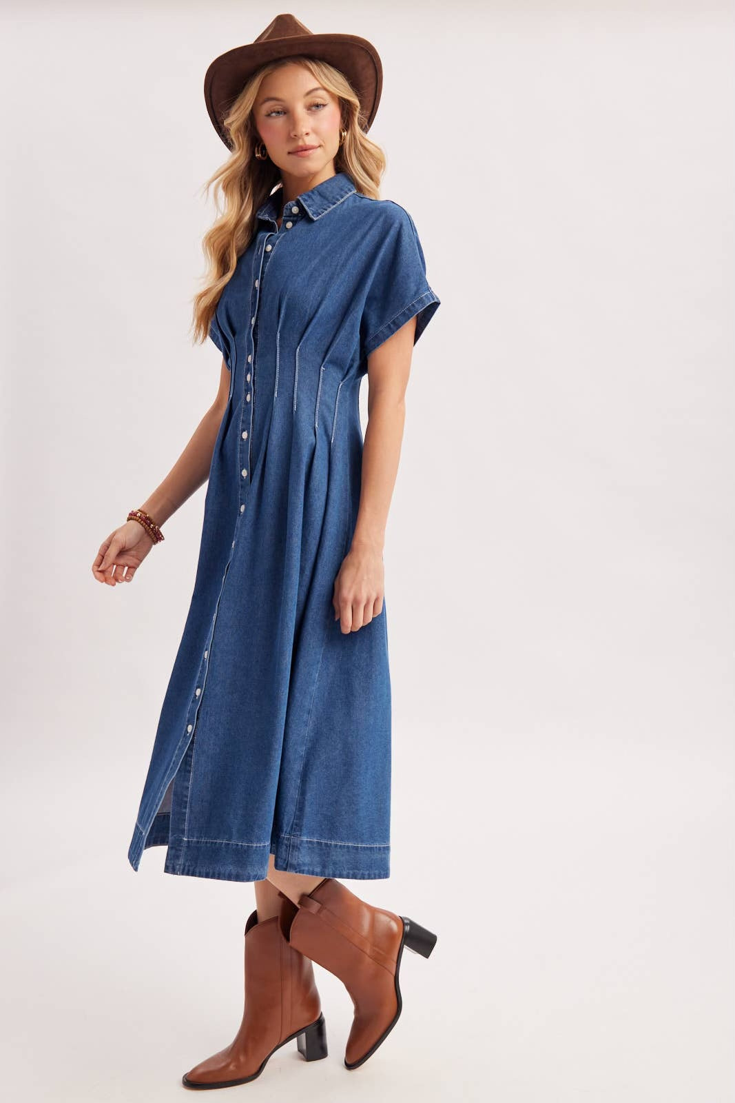 Fallon Pleated Waist Denim Dress