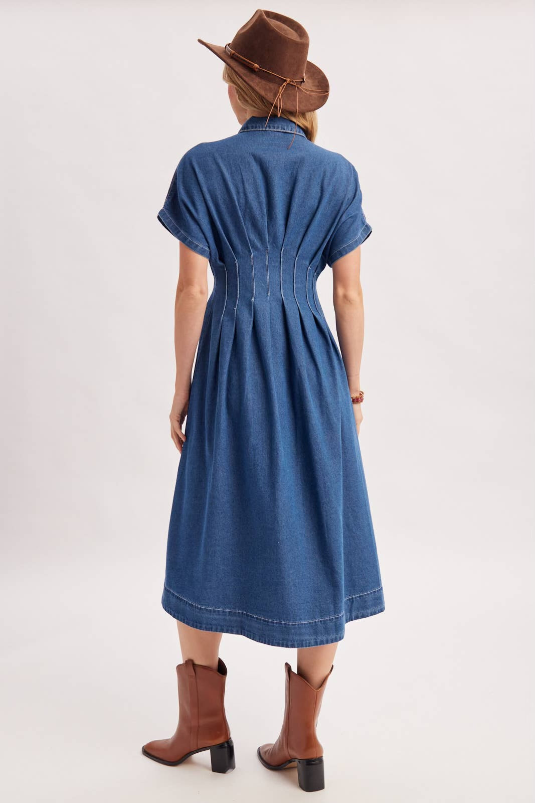 Fallon Pleated Waist Denim Dress