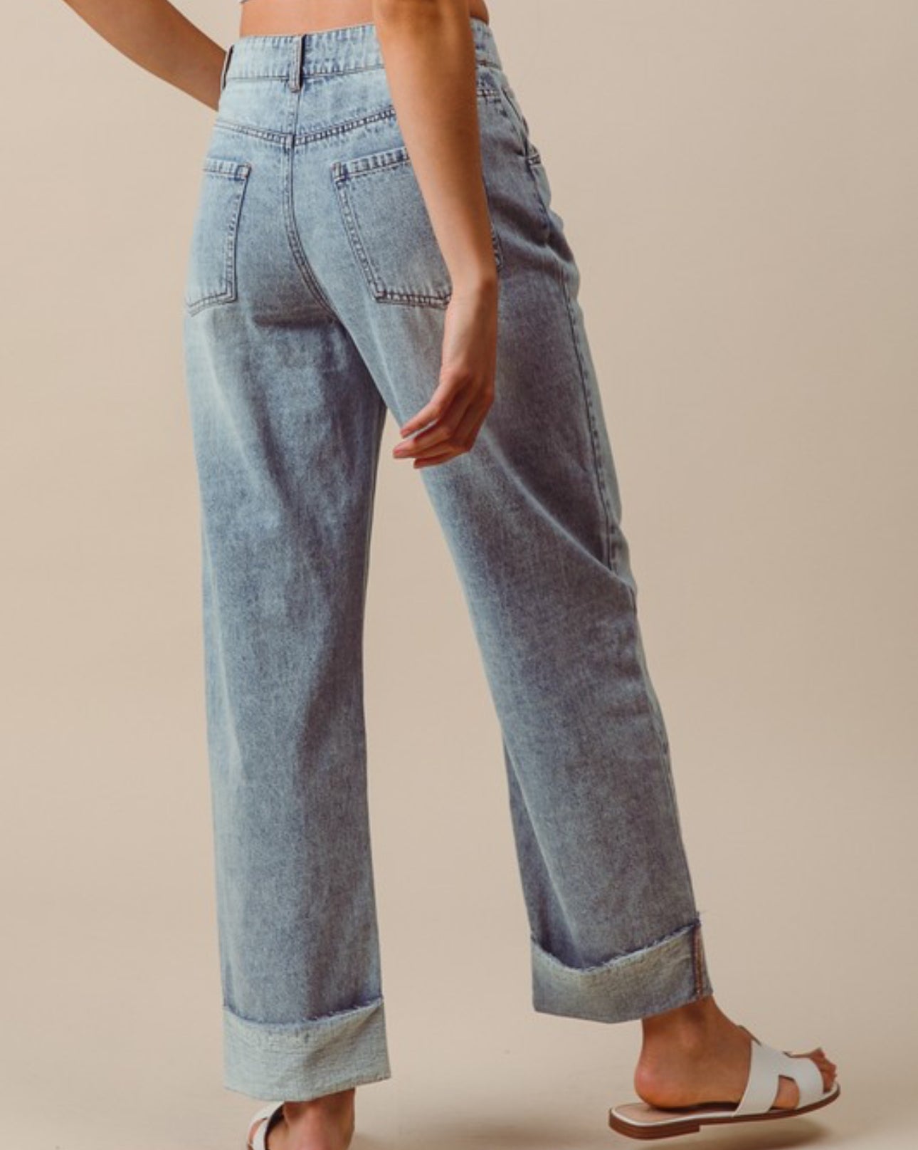 Rolled Up Bottom Hem Soft Barrel Shape Denim Jeans