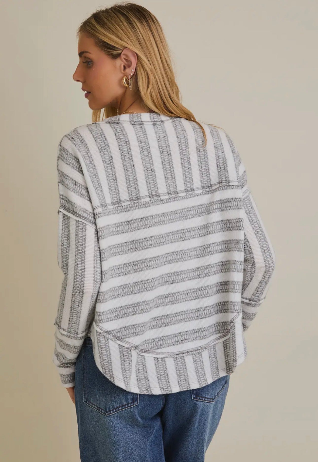 Long Sleeve Button Down Raw Edge
Stripe Top