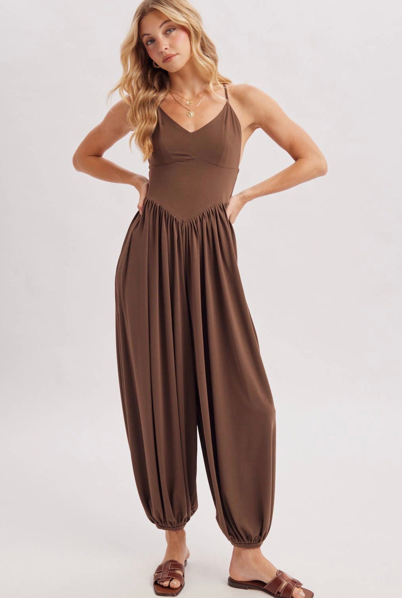 Margaret Flowy Leg Jumpsuit
Criss-Cross Open Back