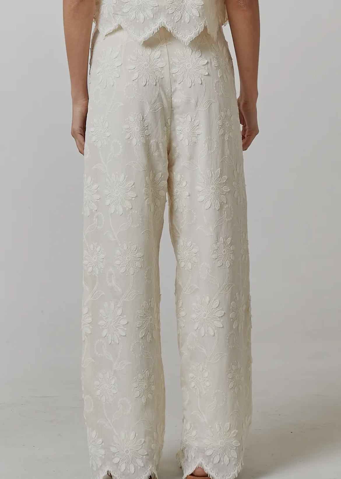 Sofia | Floral Embroidery Wide Leg Trouser Pants