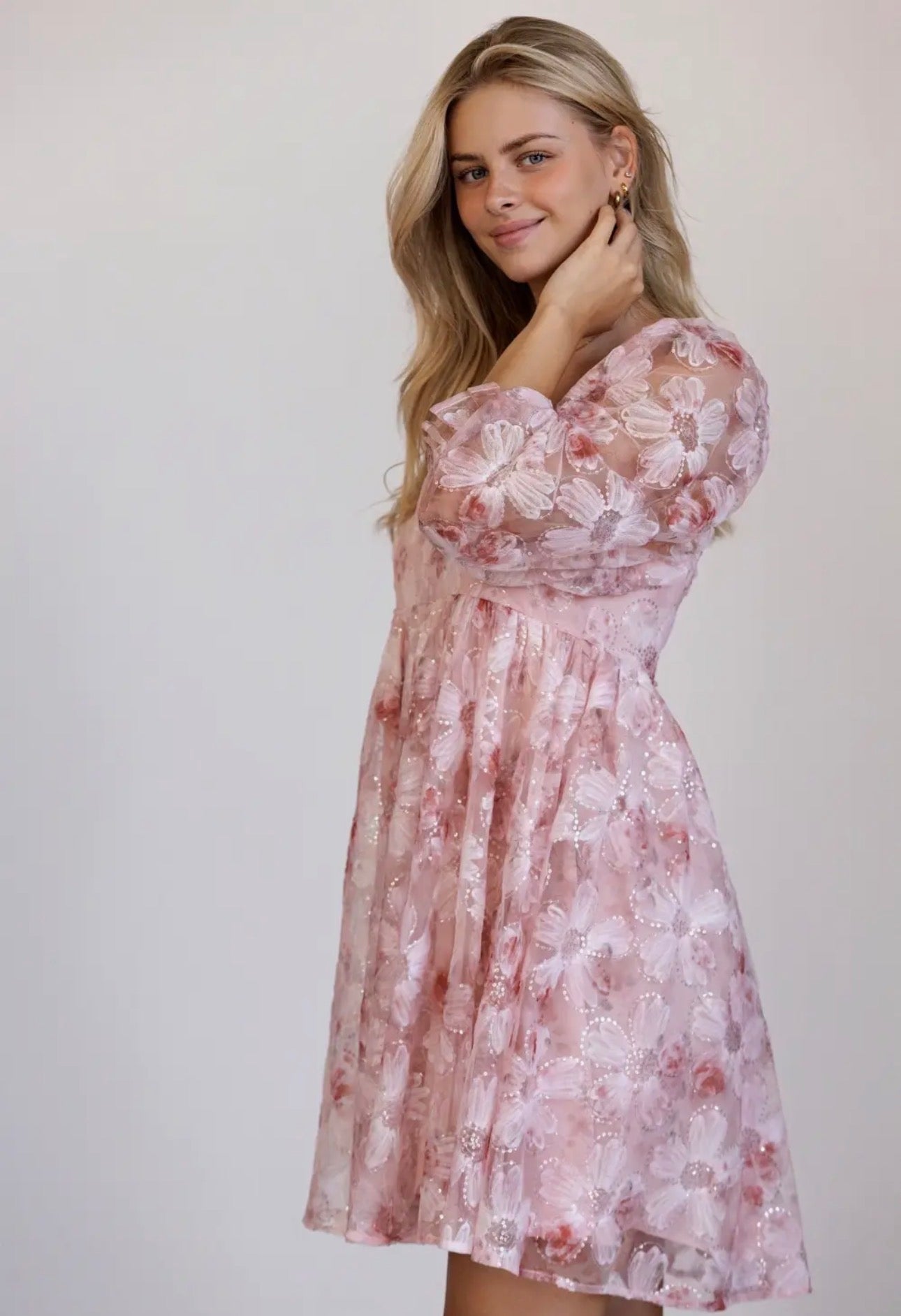 Kati Sequin Floral Mini Dress