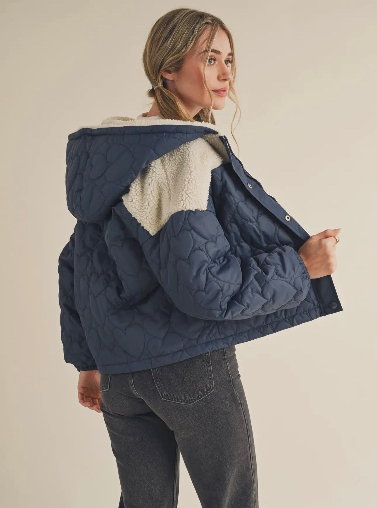 Mixed Heart Puff Jacket with
Hood