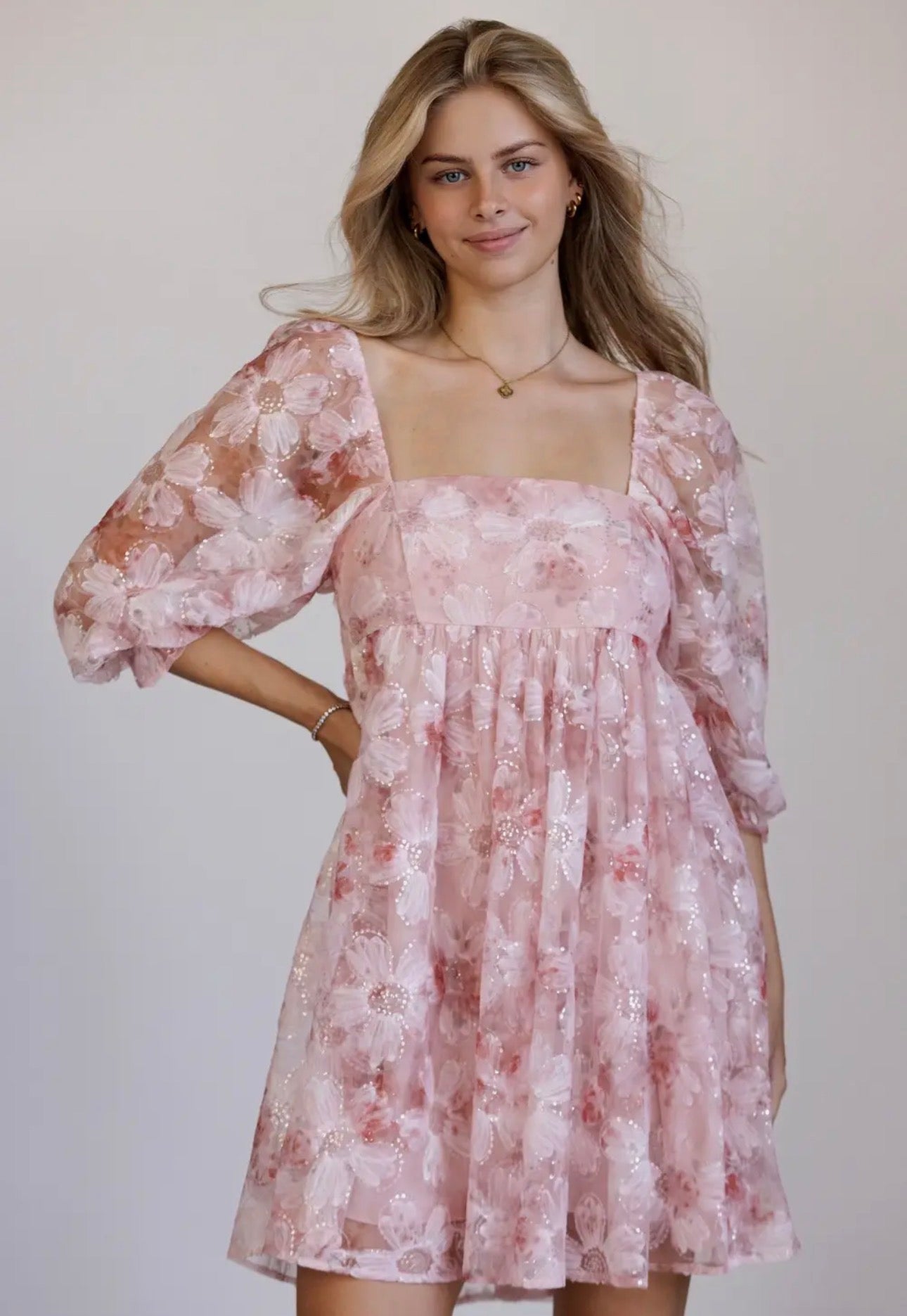 Kati Sequin Floral Mini Dress