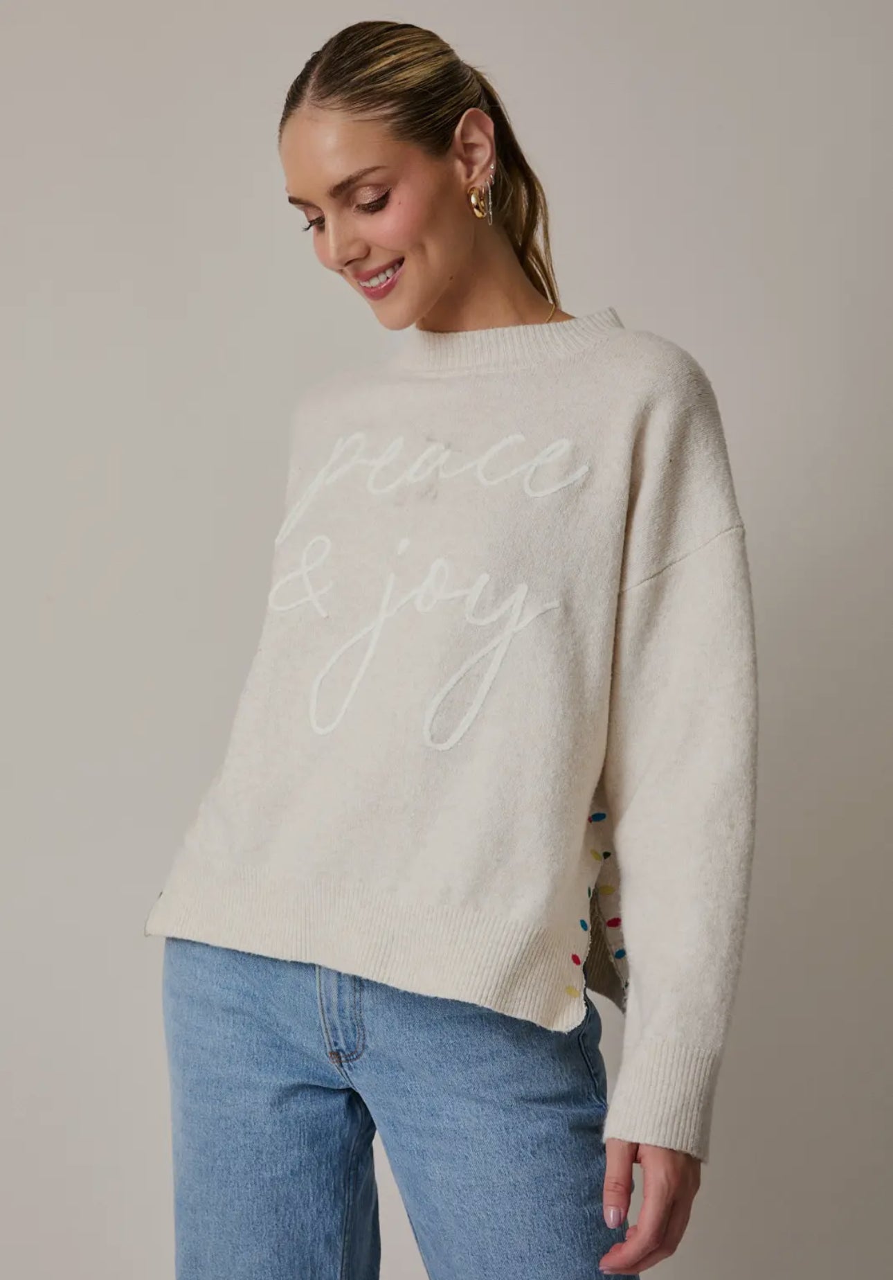 Mock Neck Long Sleeve Peace & Joy Sweater