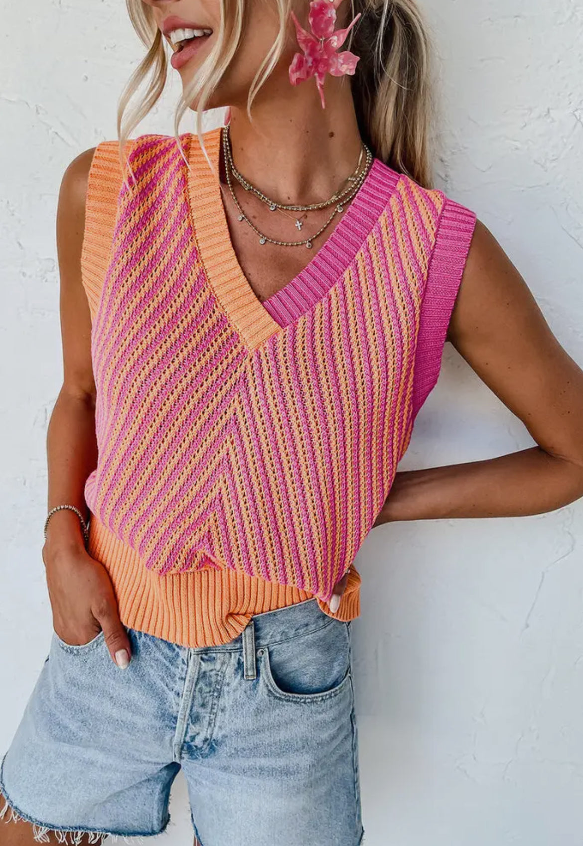 Chevron Colorblock Sleeveless
Sweater Top