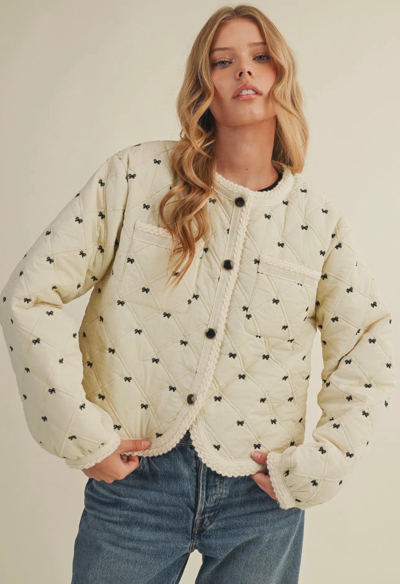 Bow Embroidered Quilted Puff
Jacket